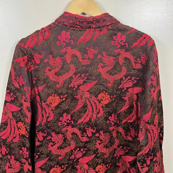 Citron Santa Monica Kimono Jacket Size Medium Silk Blend Red Dragon Asian Motif - Picture 8 of 10